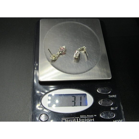 Sterling Silver Pink Well Cut CZ And Diamond Chip Earrings Vintage Wedding - Picture 6 of 6